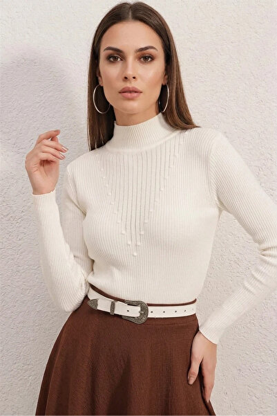buğrahayalin Women's Turtleneck Ribbed White Sweater