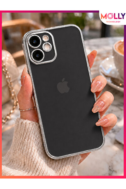 Molly iPhone 11 İçin Kenarları Metalik Gümüş Kare Köşeli Mat Şeffaf Silikon K...