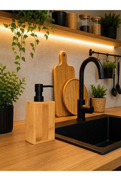 GM Bambu Sıvı Sabunluk 10x5,5x15,5 cm Siyah Dekoratif Banyo ve Mutfak Sabunlu...