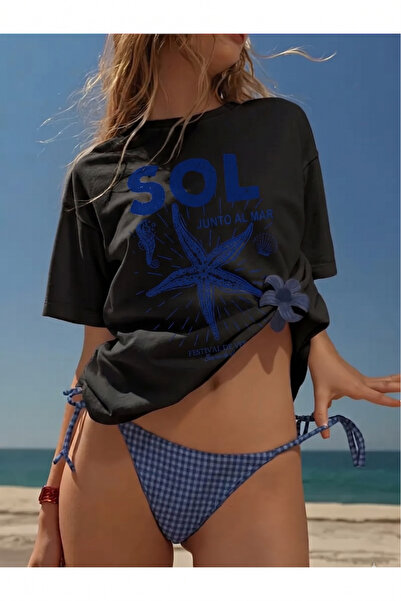 kealvi ΜΑΥΡΟ ΑΡΙΣΤΕΡΟ Junto Almar Γυναικείο T-Shirt με στάμπα σε μεγάλο μέγεθος