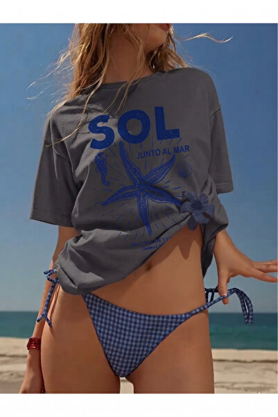 kealvi Tricou de damă supradimensionat cu imprimeu SOL Junto Almar, cu aspect...