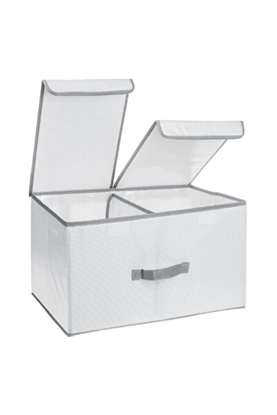 OEM Storage box with double lid and divider, White, 50x30x27 cm