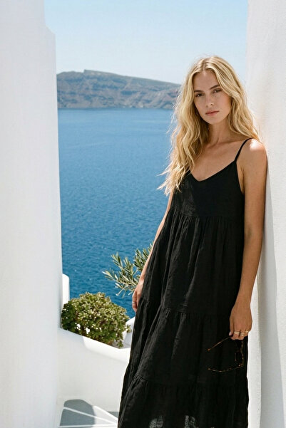 LAGRANZE Comfortable Fit Linen Dress with Large Bow Detail on the Back