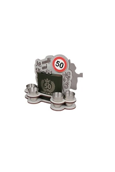 LimArt Set de flacoane cu 4 pahare metalice, pentru a 50-a aniversare, 250 gr