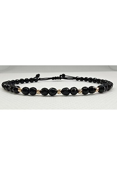 Zephyrs Bijoux Bratara Eleganta cu 5 Bile din Aur 2.5mm 9K Fatetat si Onix Negru