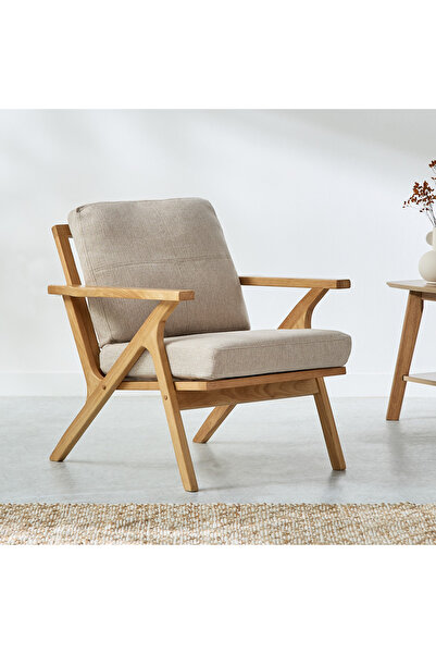 Home Box Aliori Fabric Accent Chair with Natural Wood Frame