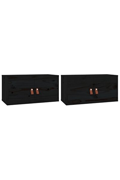vidaxl Dulapuri de perete 2 buc. negru 60x30x30 cm lemn masiv de pin