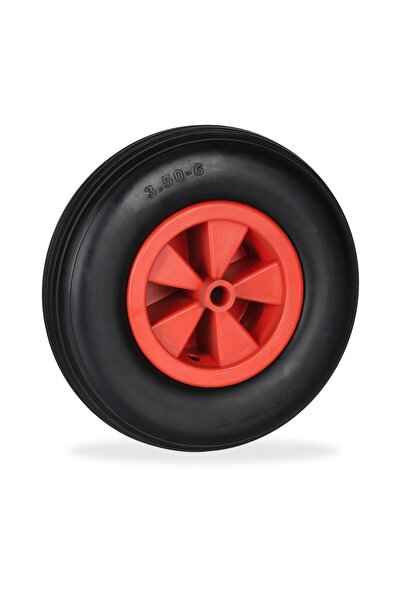 Relaxdays Wheel for wheelbarrow 3.50-6, solid rubber, black/red, puncture res...