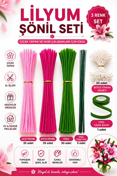 ASL ArtPaper Lilyum Çiçeği Yapım Seti Şönil Seti 126 Parça DIY Hobi El Sanatl...