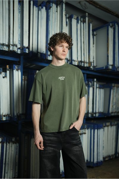 BORZ Printed'77' Patch Embroidered Washable Oversized T-Shirt