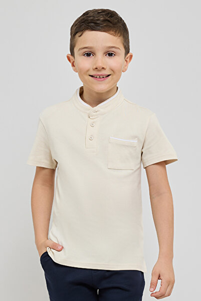 R&B Pocket Front T-Shirt with Stand Collar and Short Sleeves