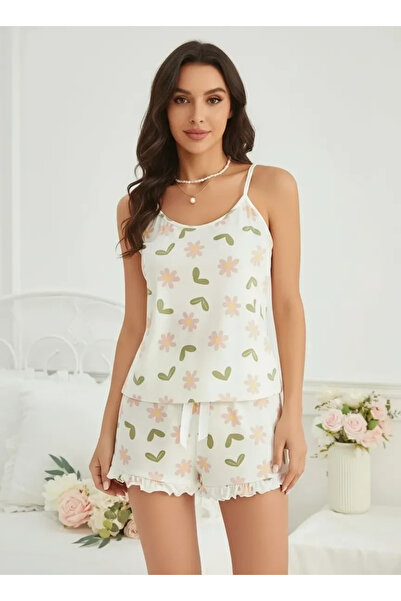 Beruflic Women's Ecru Floral Printed Nightgown and Shorts Pajama Set, Comfort...