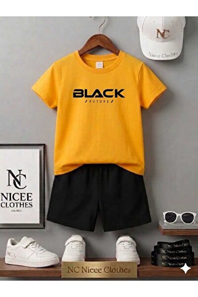 NC Nicee Clothes LETNJA DEČJA MAJICA I KRATKE HLAČE UNISEKS (CRNI TISK)