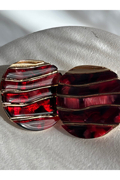 BHR AKSESUAR Red Enamel Round Earrings (3 cm)