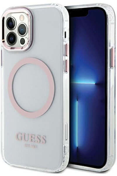 Guess Μεταλλικό Ροζ Πίσω Κάλυμμα Magsafe με Μεταλλικό Περίγραμμα (iPhone 12 /...
