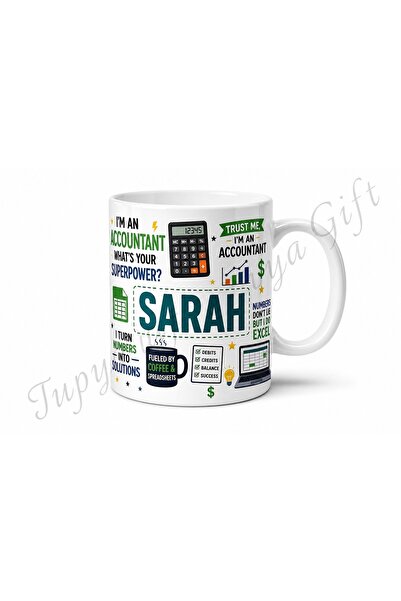 Tupya Gift Muhasebeciye Hediye İsme Özel Yazılı Komik Kupa Bardak Porselen Mug