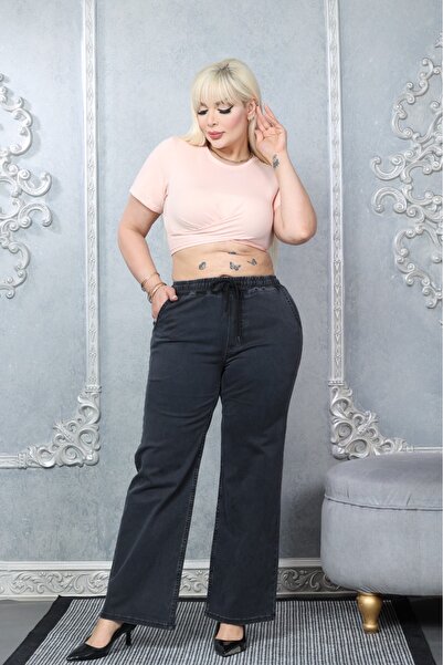 Era Lisa Wide Leg Elastic Waist Full Lycra High Waist Soft Denim Trousers