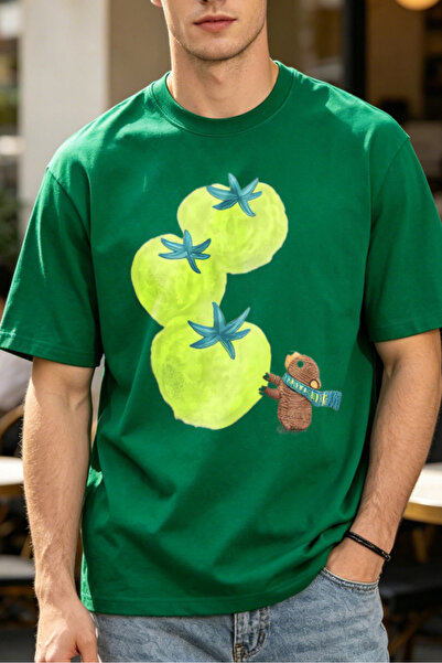 Fleck Casual Style T Shirts For Men Cactus And Bear Mens Printed T Shirts