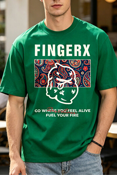 Fleck تي شيرتات كاجوال للرجال بشعار Fingerx مع نمط بيزلي ونص تحفيزي، تي شيرتا...