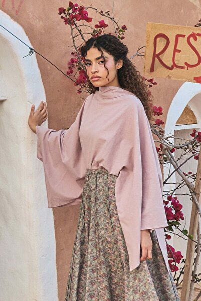 Ceylan Otantik Soft Pink Organic Linen Cape Blouse