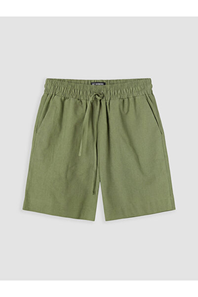 LC Waikiki Khaki Women's Shorts with Elastic Waist and Linen Blend