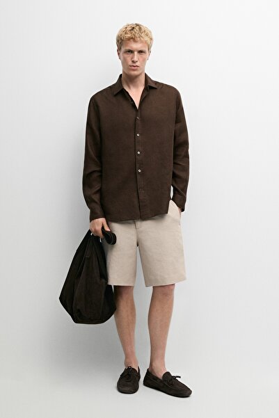 Massimo Dutti %100 keten kısa bermuda şort