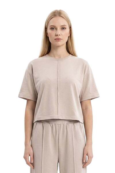 Cottonhill Premium - Sway Collection |   Mink Modal Crew Neck T-Shirt with Ri...