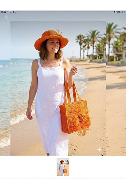 El örgüsü Megahan Rose Motif Tassel Summer Bag Hat Set