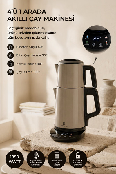 Kitchen Life Demzade 4'in 1 Dijital 5 Fonksiyonlu Çelik Elektrikli Çay Makine...