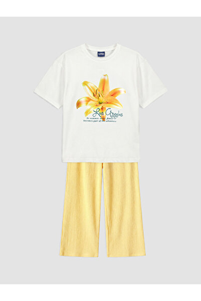 LC Waikiki White Los Angeles Printed Girls' Set
