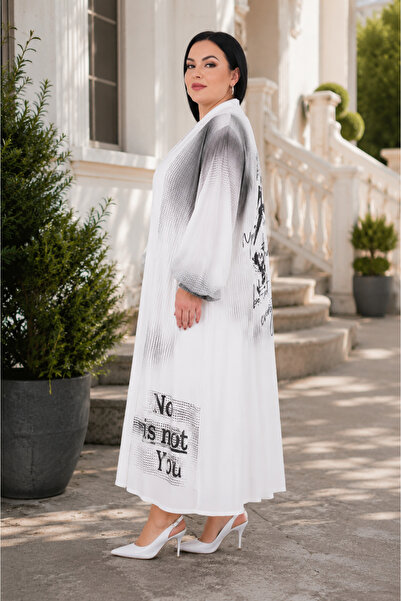 DARKWIN Plus Size Crew Neck Double Letter Print Midi Length Women's Dress