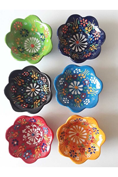 kapadokyahediyelik SERAMİK EL YAPIMI ÇEREZLİK,SOSLUK,6 LI SET PAPATYA DESENLİ