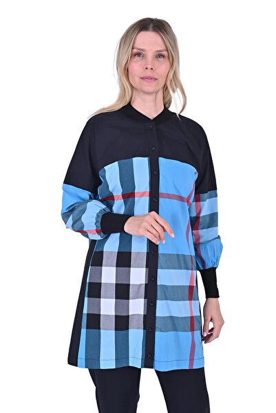 Invee Collar Sleeve Knitwear Detailed Shirt Blue 6121
