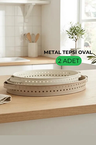 hemlife Metal Oval Presentation Tray Set, Soft Colors, Modern Tea and Coffee ...