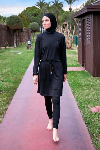 Marina Black Classic Full Covered Hijab Swimsuit 4-Piece Set M2478