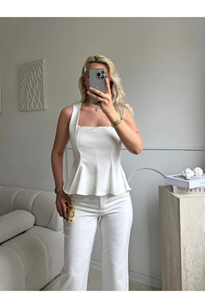 Zora Butik Premium Volanlı Pantolon Takım - BEYAZ