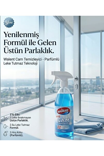 Walent Cam Temizleyici 750 Ml Parlatıcı Su Engelleyici İz Bırakmaz Leke Yapmaz