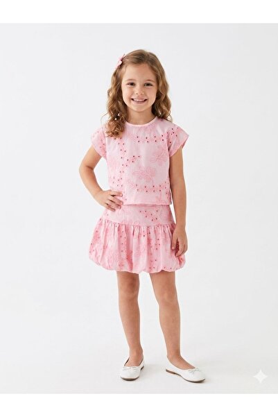 Kidscocuk Girl's Scallop Fabric Crop Blouse with String Straps and Lined Skir...