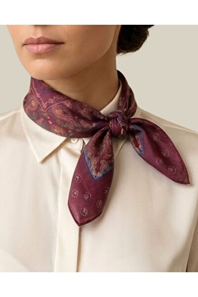 Pure Silk Atelier %100 Saf İpek Fular 50x50 cm - Şal Desenli Mini Fular - Ban...
