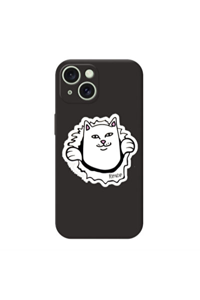 Other Apple iPhone 15 White cat Black Colored Silicone TPU Θήκη