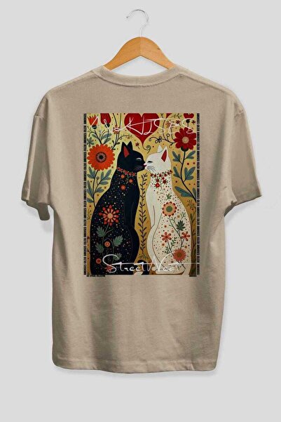 Ankhises Μπλουζάκι  "For the Love of Cats " με στάμπα 82 γατών, μπεζ, oversiz...