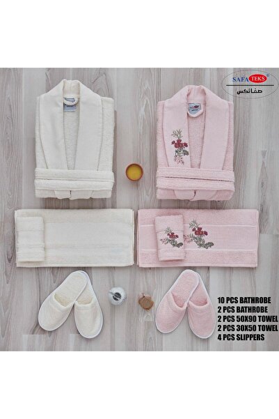 Roya Embroidery 10Pcs Bathrobe Set 100% Cotton