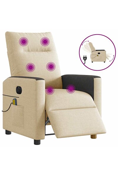 vidaxl Fotoliu electric de masaj rabatabil, crem, textil