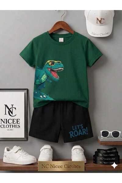 NC Nicee Clothes LETNJA DEČJA MAJICA I KRATKE HLAČE UNISEKS (SA ŠARA DINOZAUR...