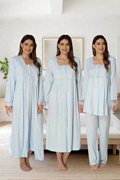 venera Elegant Lace 4-Piece Maternity Pajamas Nightgown Dressing Gown Shootin...