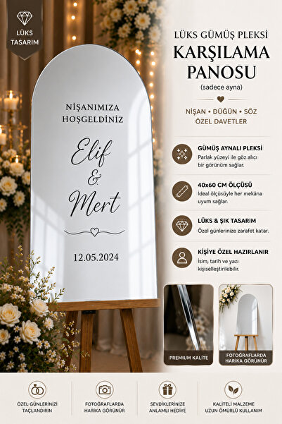 marryhome DÜĞÜN & NİŞAN, ÖZEL GÜN GOLD-GÜMÜŞ PLEKSİ AYNALI KARŞILAMA AYNASI(K...