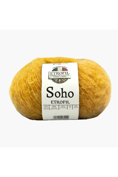 Etrofil Soho pređa za pletenje senf žuta 55% super kid moher 23% organska mer...