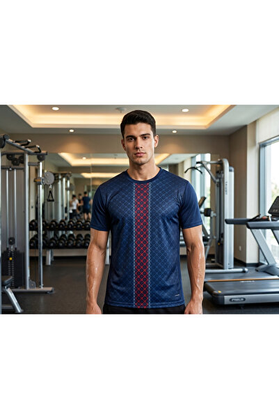 Rima Fashion Men's Sporty Round Neck T-Shirt with Trendy Geometric Design - D...