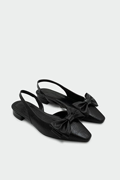 Dhira Women's Flat Black Flat Shoes with Bow Tie