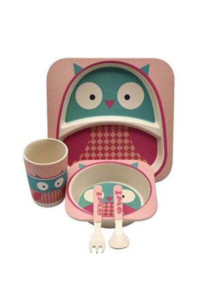 Generic Kids Dinner Set 5 pcs Bamboo Fiber Plate Bowl Cup Spoon Fork Non Toxi...